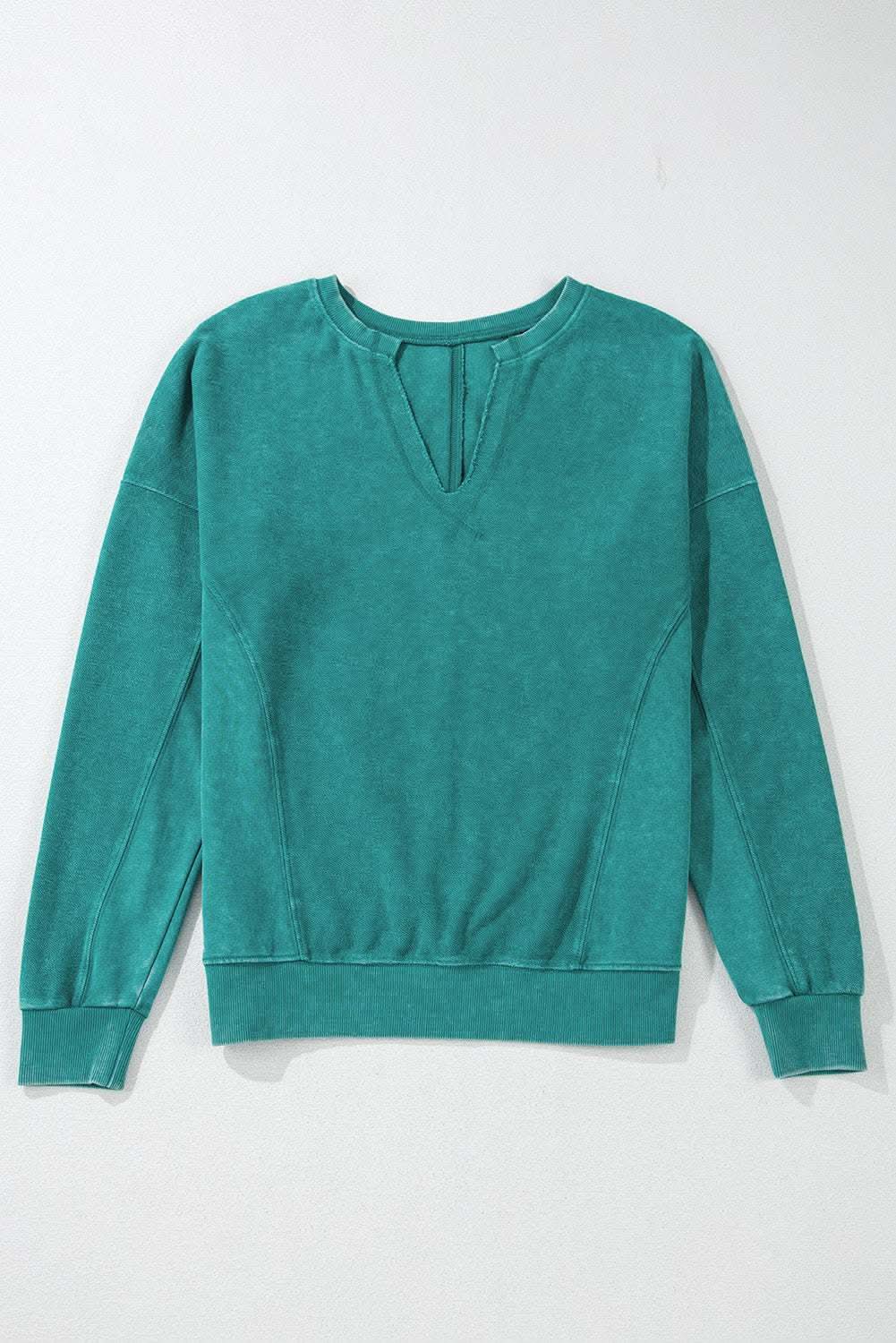 Skobeloff Solid Color Notched Neck Drop Shoulder Sweatshirt - Love Salve